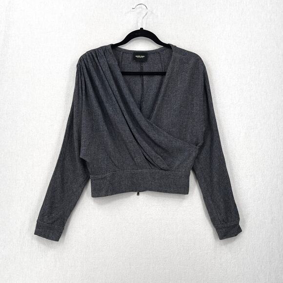 RACHEL COMEY Frances Top Womens 2 Navy Clarion Textured Wrap Long Sleeve Blouse - Picture 4 of 16